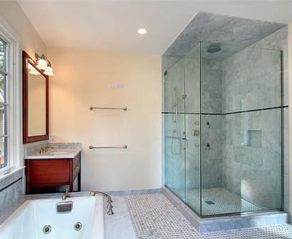 Frameless glass shower door installed for a client in Surrey, BC